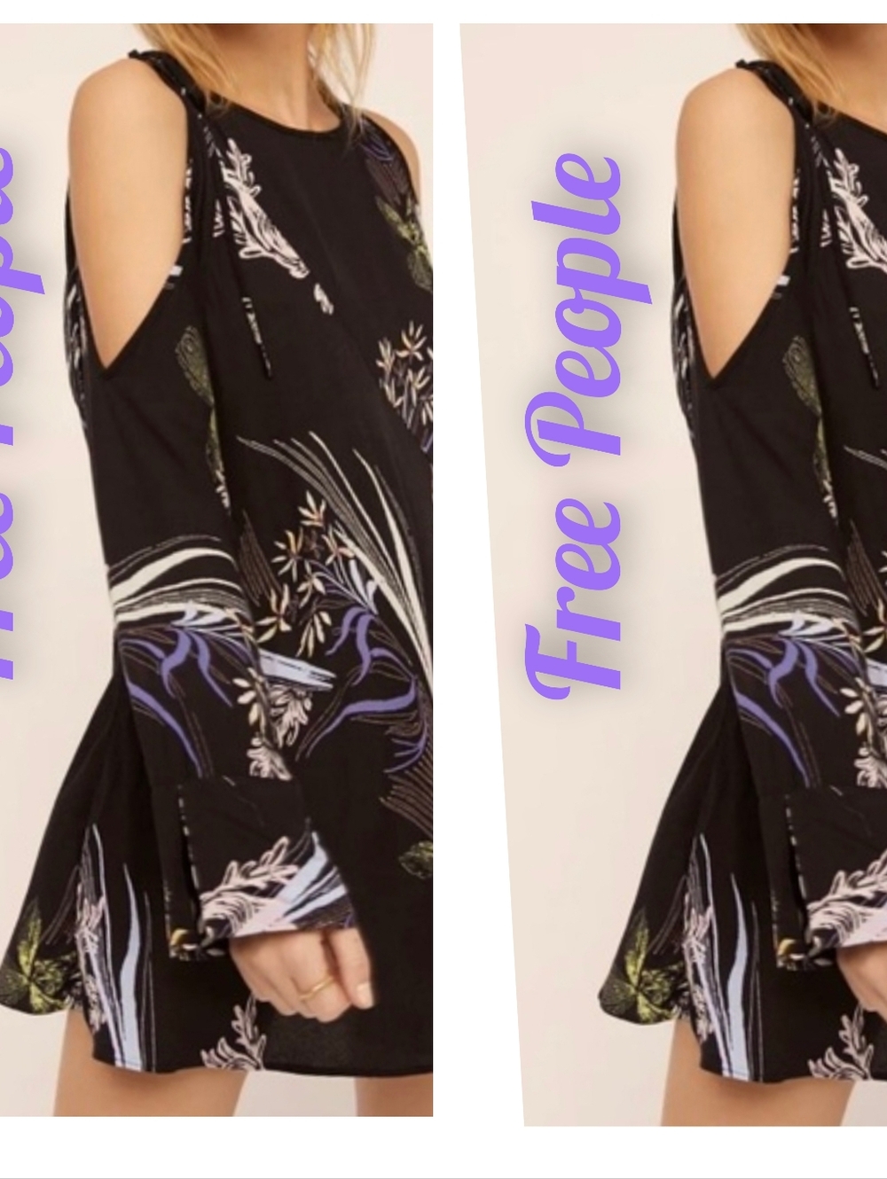Free People Black Floral Cold-Shoulder Mini Dress